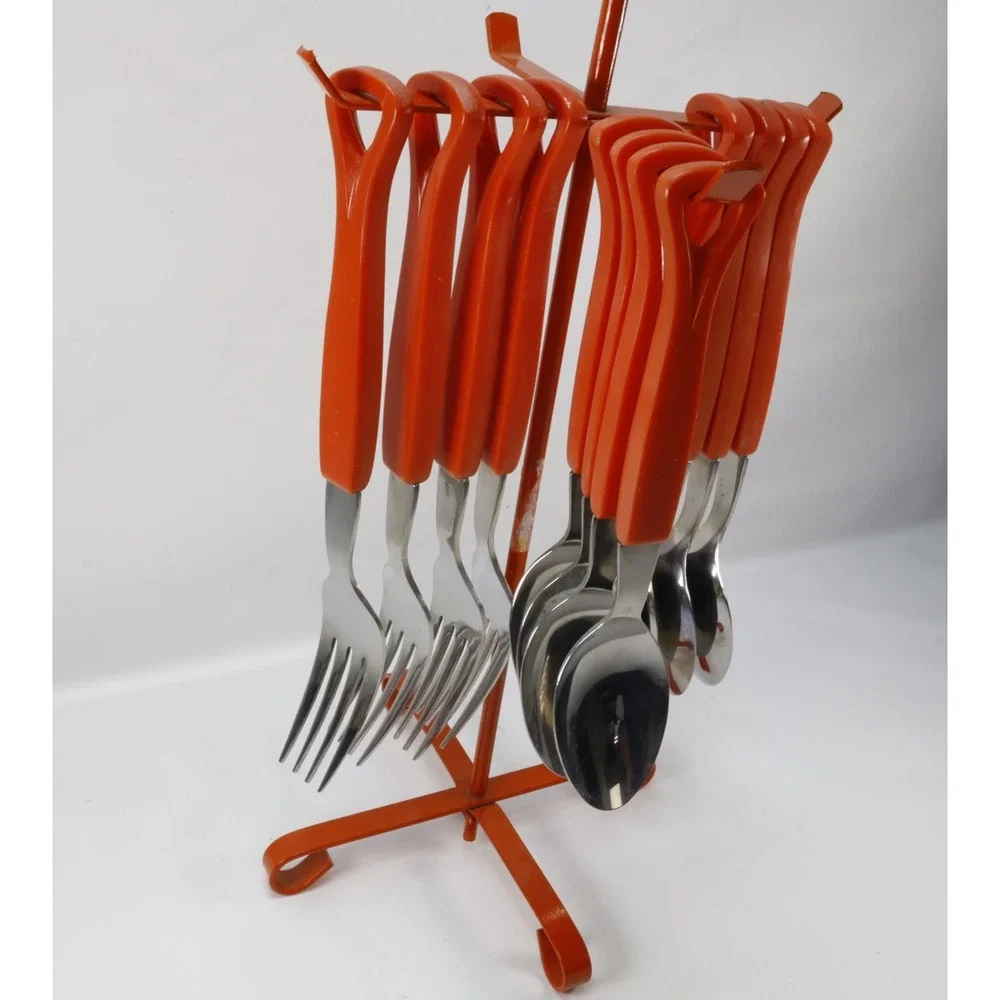 12 Piece Japanese 11C Stainless Steel Flatware Spoon‎ Forks MCM Stand Orange